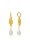 Ottoman Hands Angelica Hand and Pearl Huggie Earrings, Gold