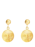 Ottoman Hands Moon Face Gold Drop Earrings, Gold