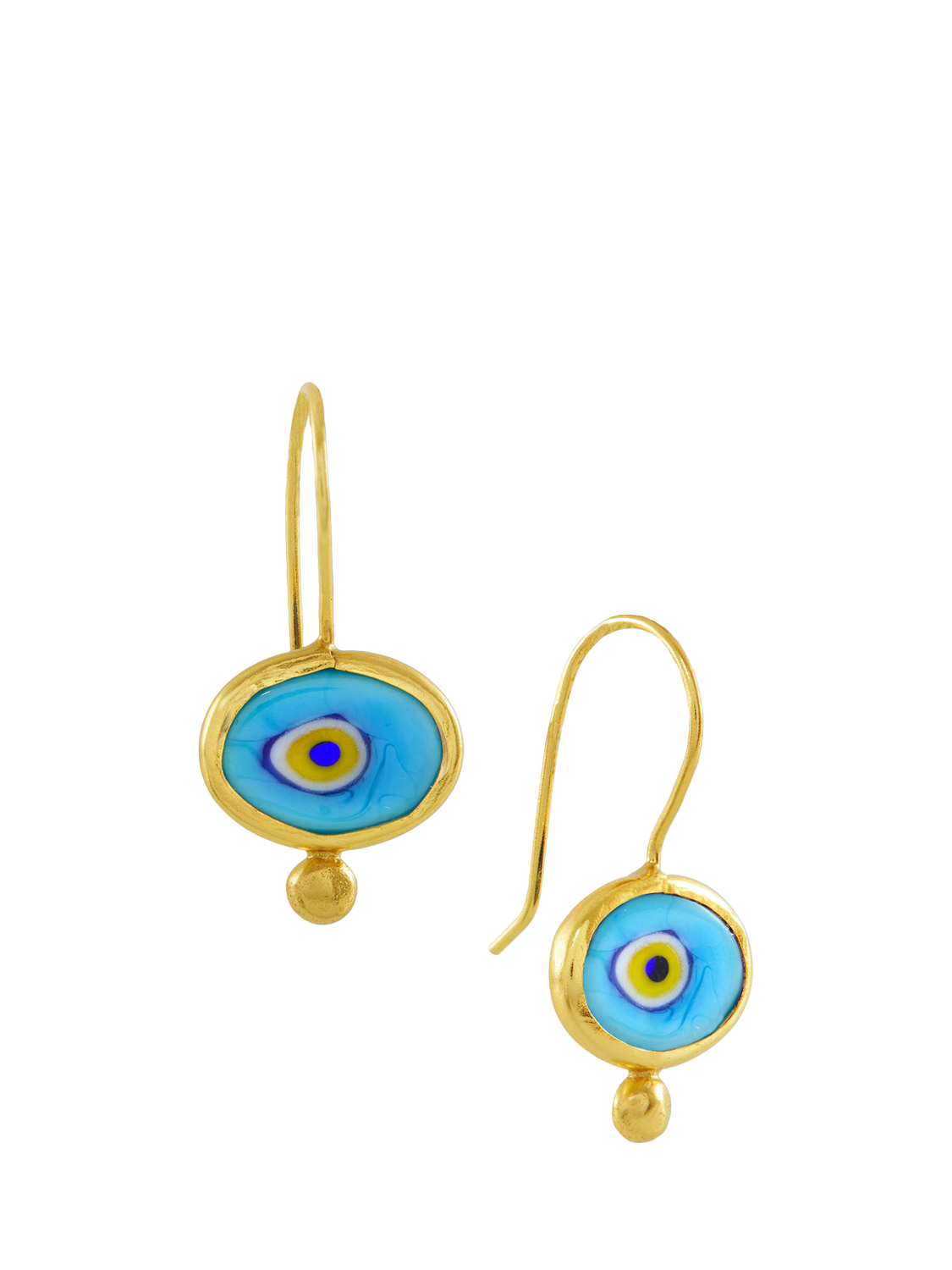 Product image 1 of 5, which shows Ottoman Hands Alara Evil Eye Drop Earrings, Gold/Light Blue