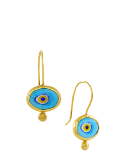 Ottoman Hands Alara Evil Eye Drop Earrings, Gold/Light Blue