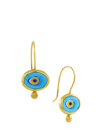 Ottoman Hands Alara Evil Eye Drop Earrings, Gold/Light Blue