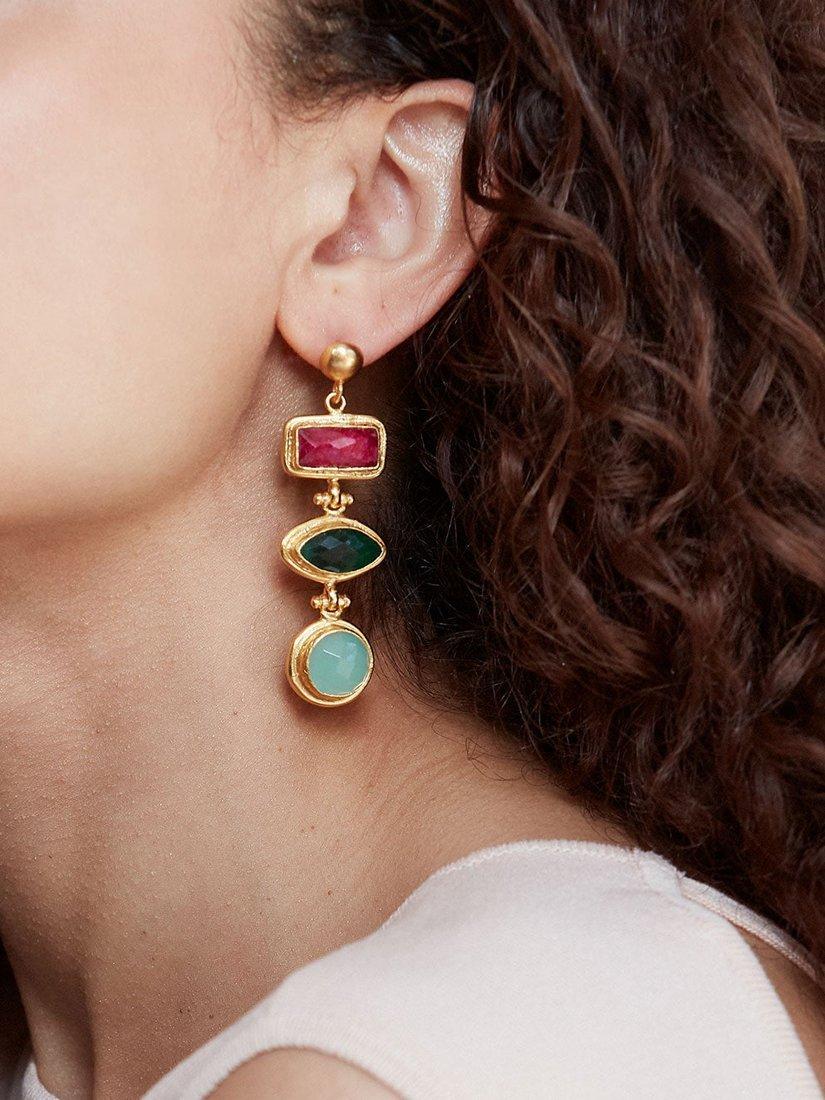 Product image 2 of 4, which shows Ottoman Hands Innana Semi Precious Drop Earrings, Gold