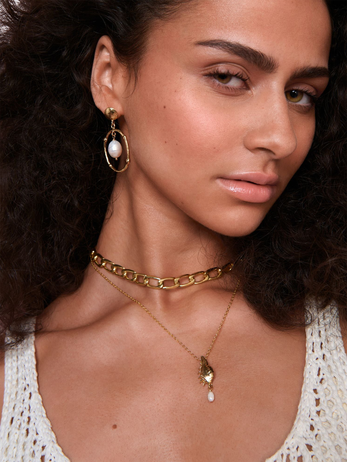 Product image 3 of 6, which shows Ottoman Hands Sloane Pearl Drop Stud Earrings, Gold