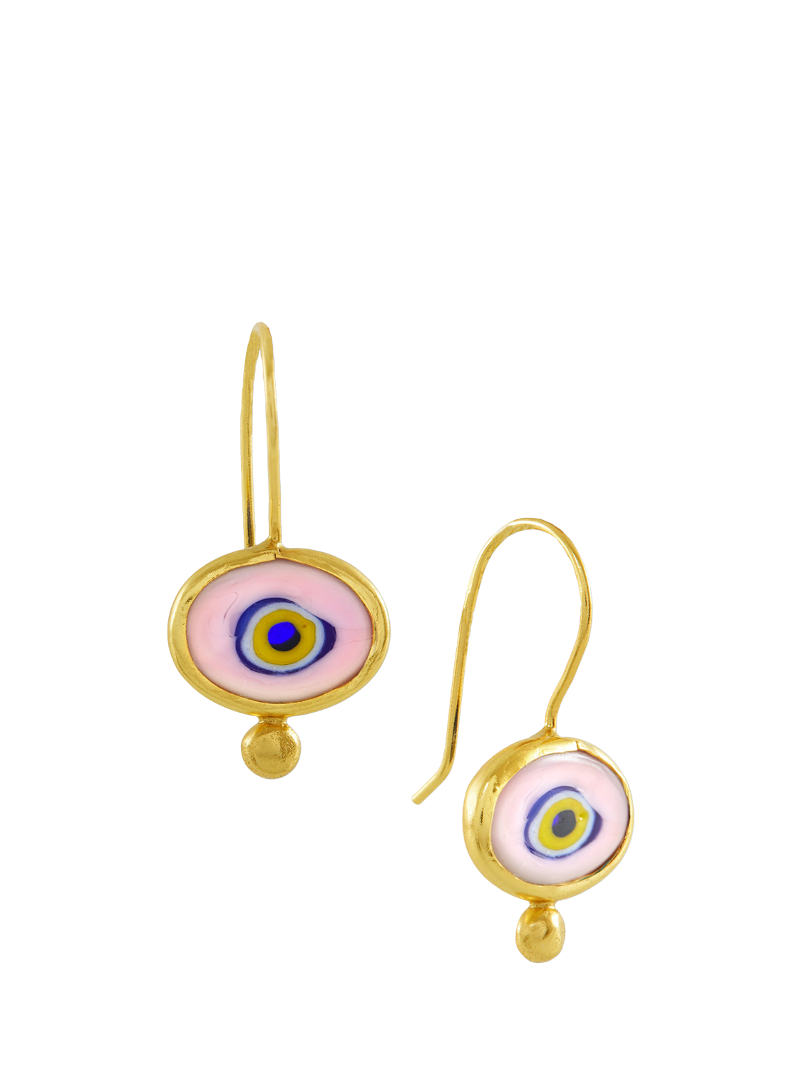 Product image 1 of 6, which shows Ottoman Hands Alara Evil Eye Drop Earrings, Gold/Pink