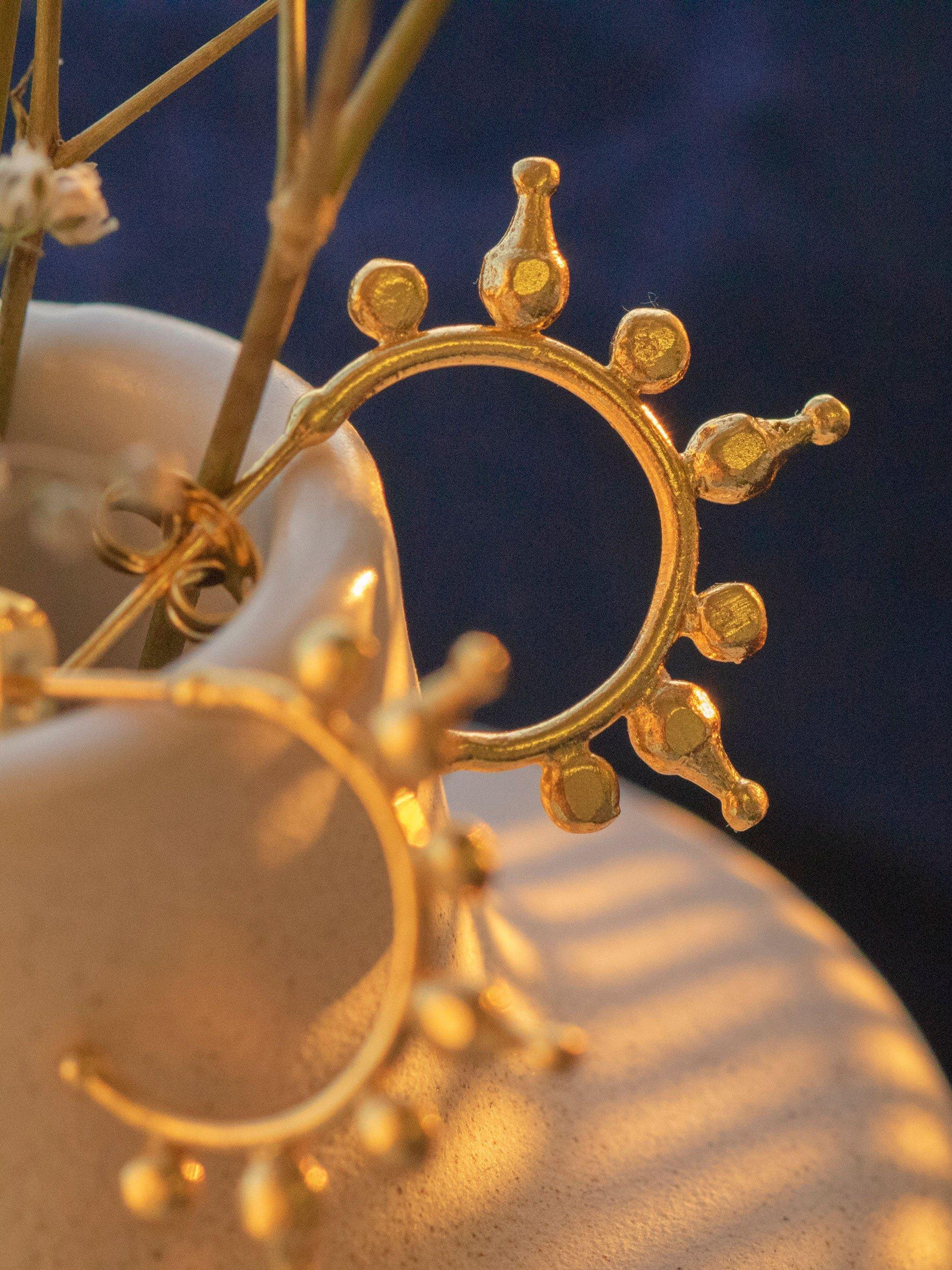 Product image 2 of 5, which shows Ottoman Hands Jale Filagree Hoop Earrings, Gold