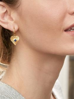 Ottoman Hands Heart Crystal Hoop Earrings, Gold - view 2, Gold