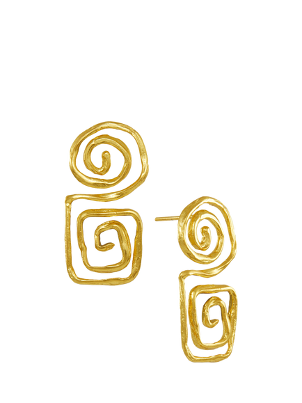 Ottoman Hands Megara Geometric Spiral Stud Earrings, Gold, Gold