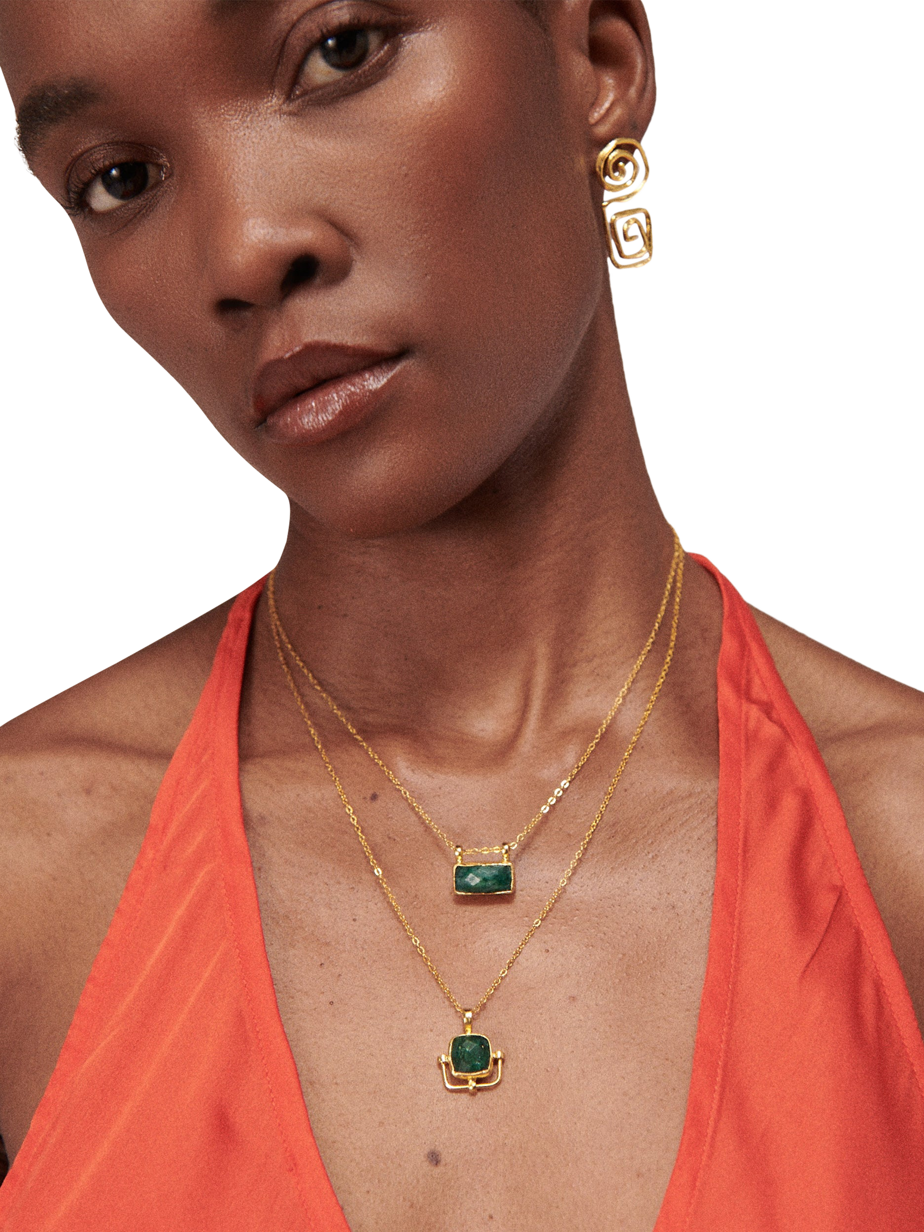 Product image 2 of 5, which shows Ottoman Hands Megara Geometric Spiral Stud Earrings, Gold