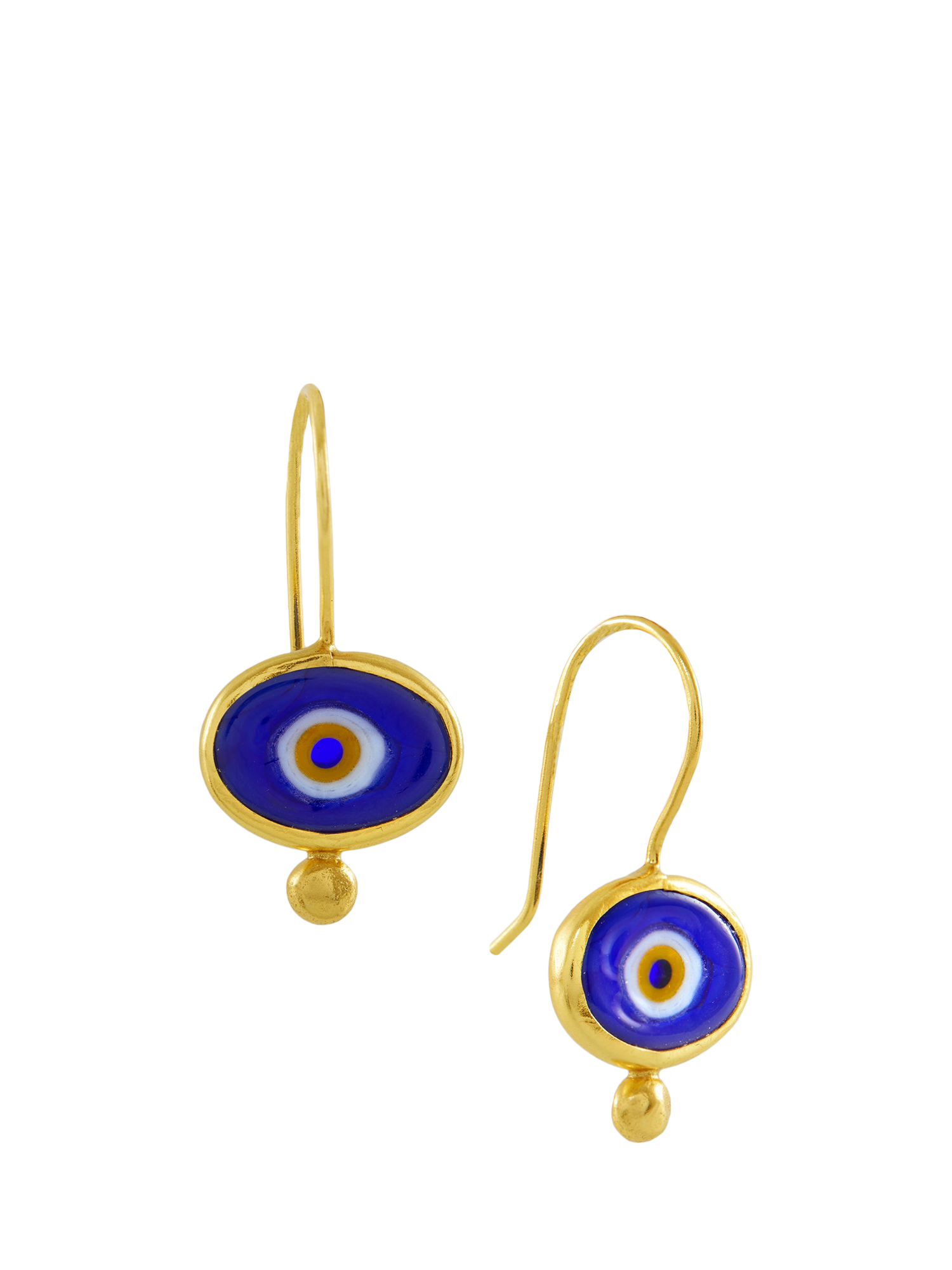 Product image 1 of 5, which shows Ottoman Hands Alara Evil Eye Drop Earrings, Gold/Dark Blue