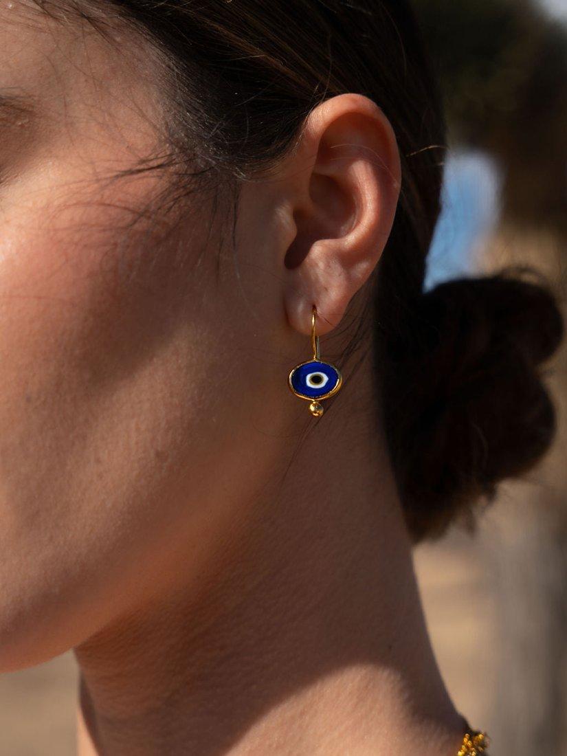 Product image 3 of 5, which shows Ottoman Hands Alara Evil Eye Drop Earrings, Gold/Dark Blue