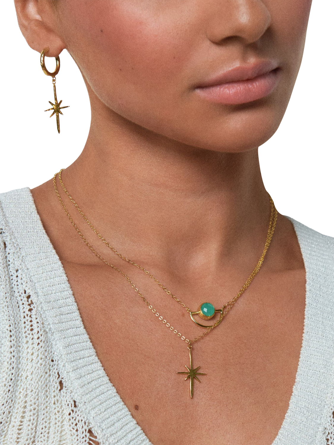 Product image 3 of 5, which shows Ottoman Hands Northern Star Hoop Earrings, Gold