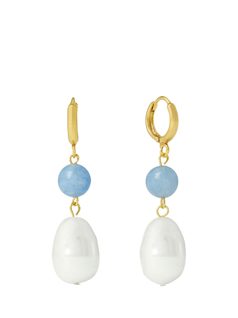 Product image 1 of 4, which shows Ottoman Hands Dawn Huggie Pearl Earrings, Gold