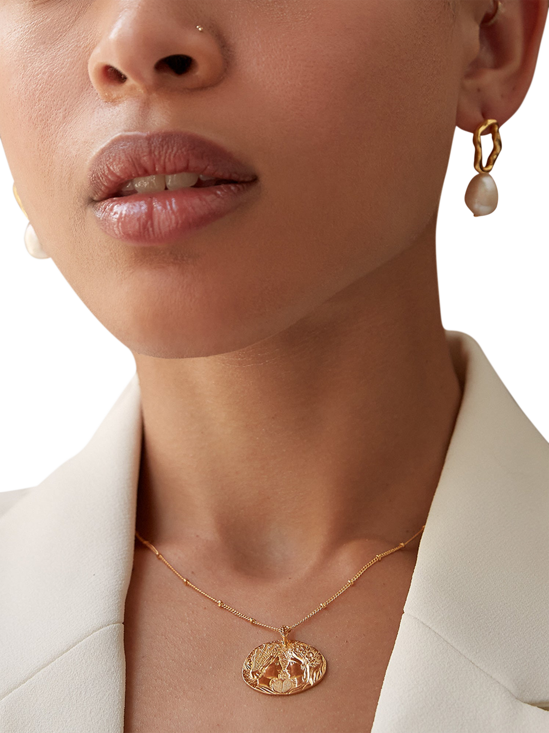 Product image 2 of 4, which shows Ottoman Hands Gloria Pearl Stud Earrings, Gold