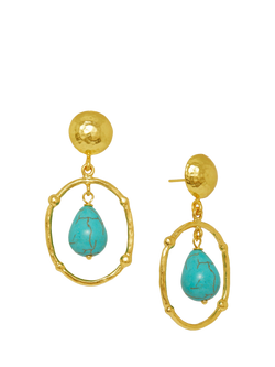 Ottoman Hands Sloane Turquoise Drop Stud Earrings, Gold, Gold