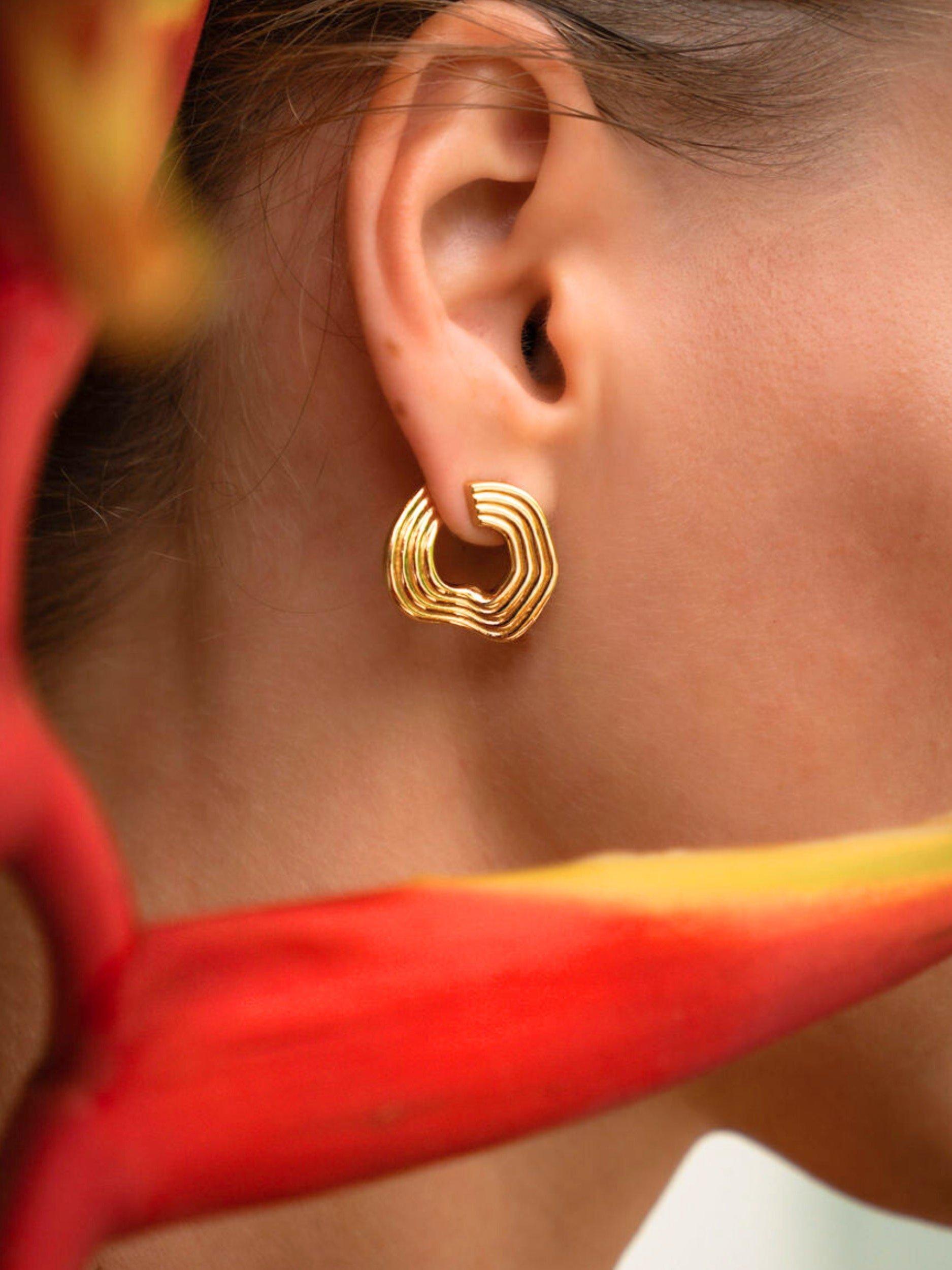 Product image 2 of 2, which shows Ottoman Hands Nara Wave Gold Stud Earrings, Gold