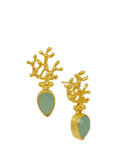 Ottoman Hands Sophia Aqua Chalcedony Coral Stud Earrings, Gold