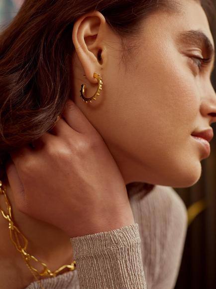 Ottoman Hands Aida Hoop Earrings, Gold - view 2, Gold