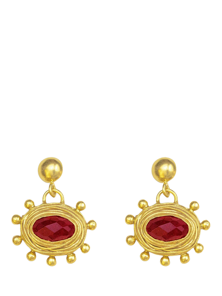 Ottoman Hands Zand Ruby Drop Earrings, Gold, Gold