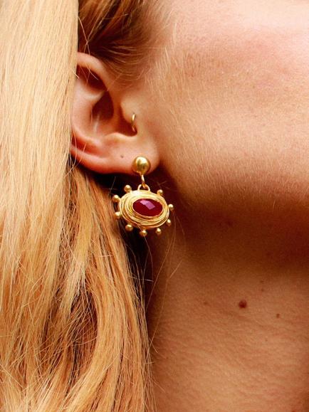 Ottoman Hands Zand Ruby Drop Earrings, Gold - view 2, Gold