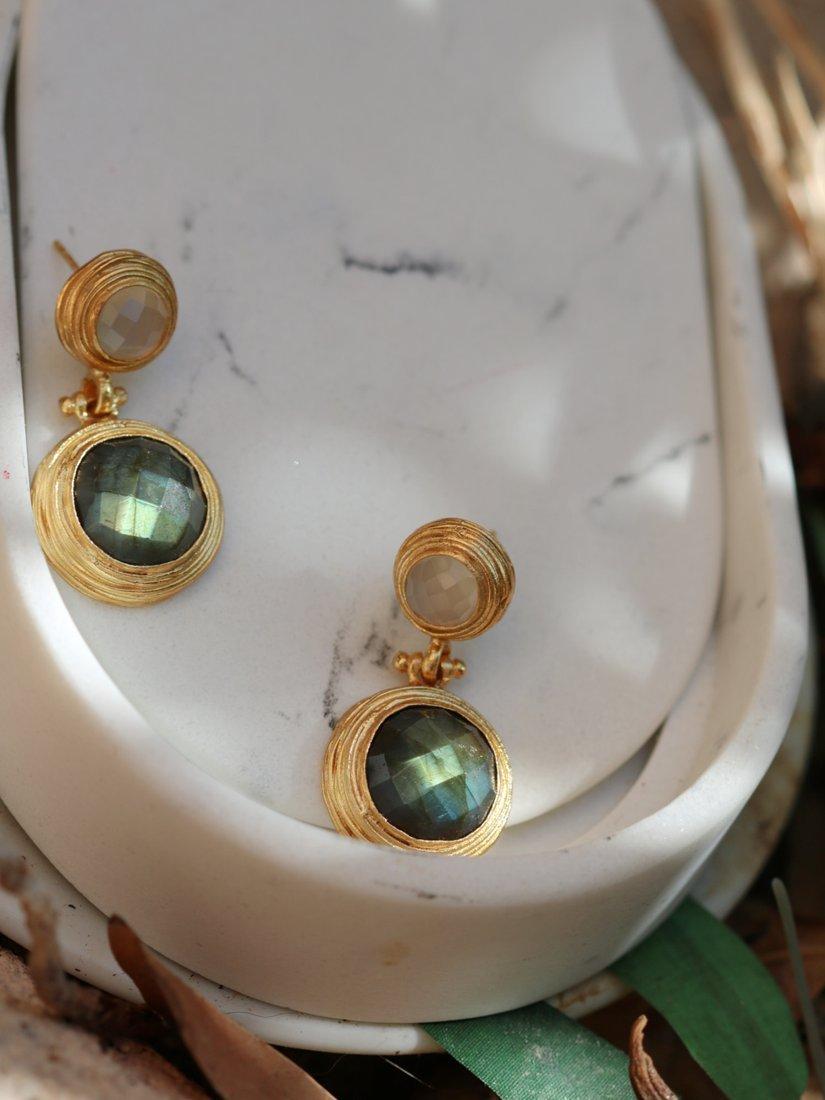 Product image 3 of 5, which shows Ottoman Hands Lilis Textured Drop Earrings, Gold