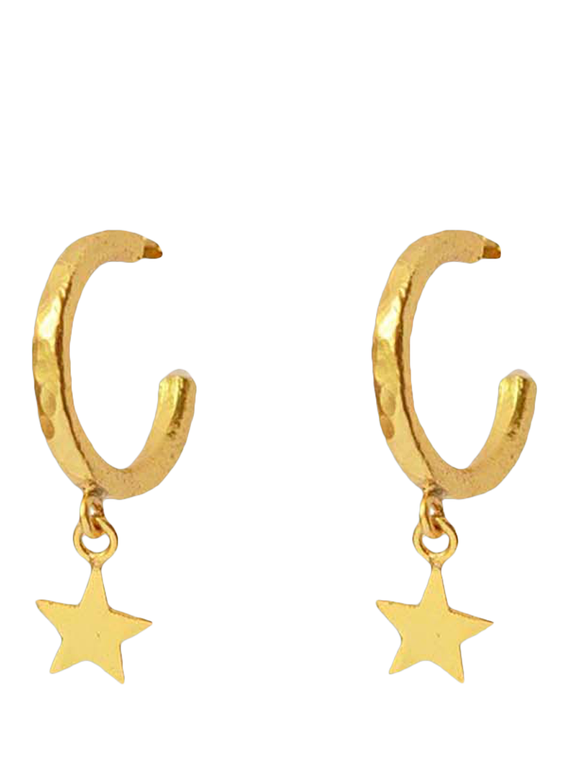 Product image 1 of 8, which shows Ottoman Hands Star Charm Hoop Earrings, Gold