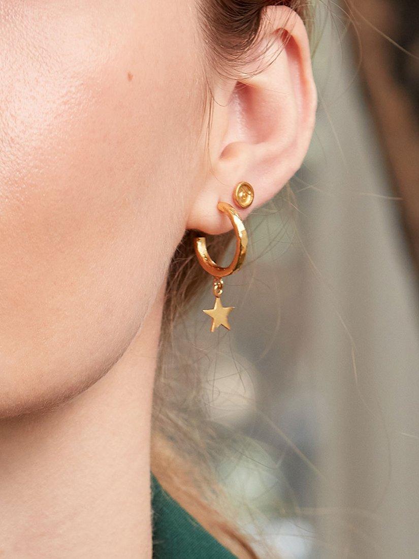 Product image 2 of 8, which shows Ottoman Hands Star Charm Hoop Earrings, Gold