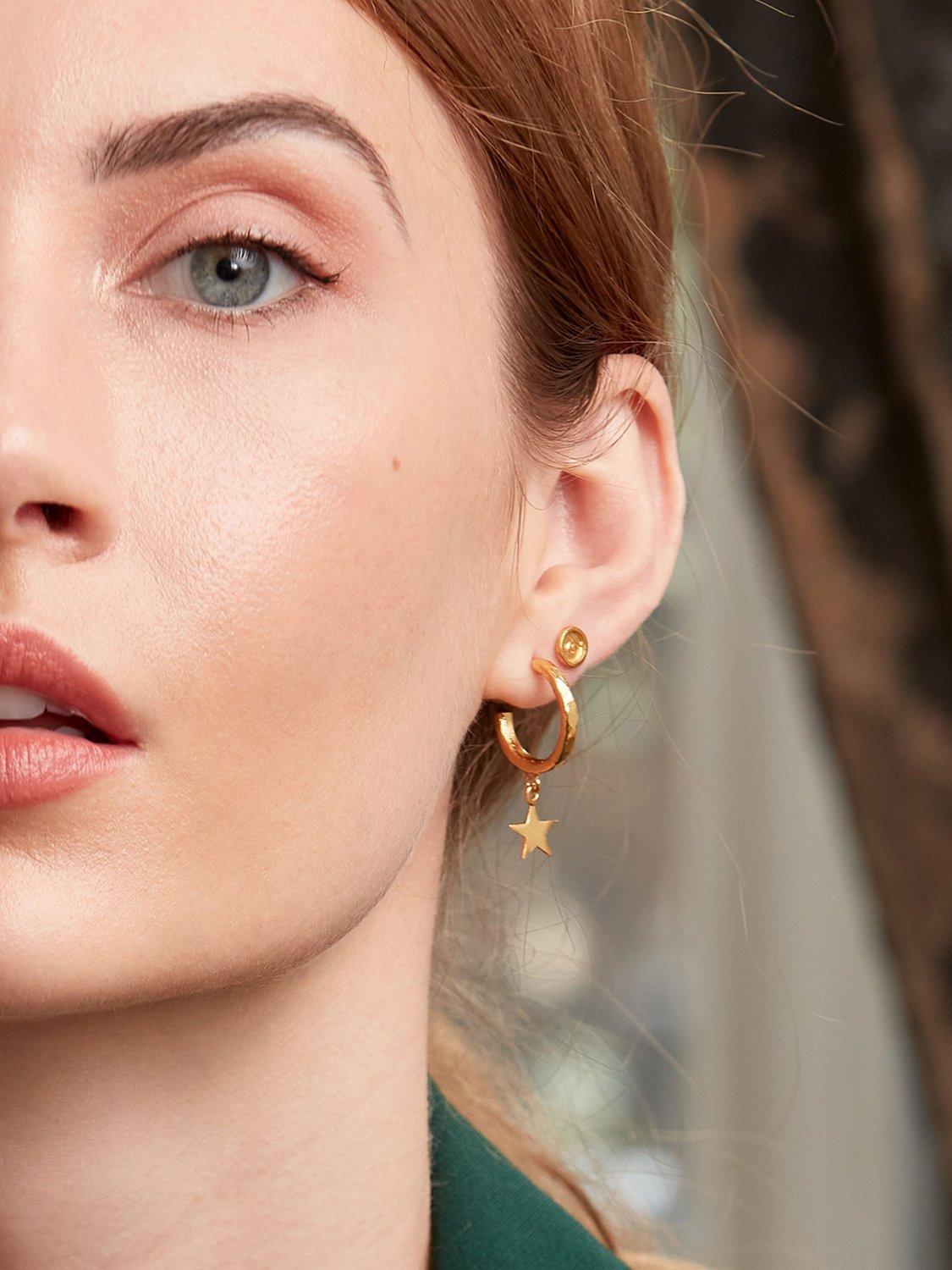 Product image 4 of 8, which shows Ottoman Hands Star Charm Hoop Earrings, Gold