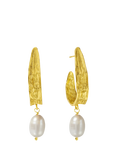 Ottoman Hands Judy Hoop Pearl Earrings, Gold