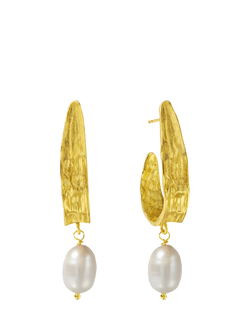 Ottoman Hands Judy Hoop Pearl Earrings, Gold, Gold