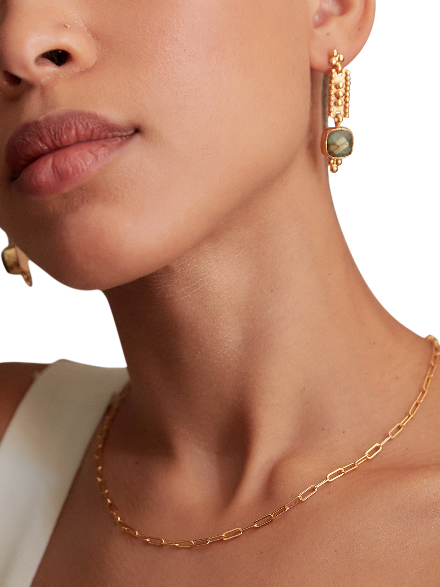 Product image 2 of 5, which shows Ottoman Hands Shahrzad Beaded Drop Earrings, Gold