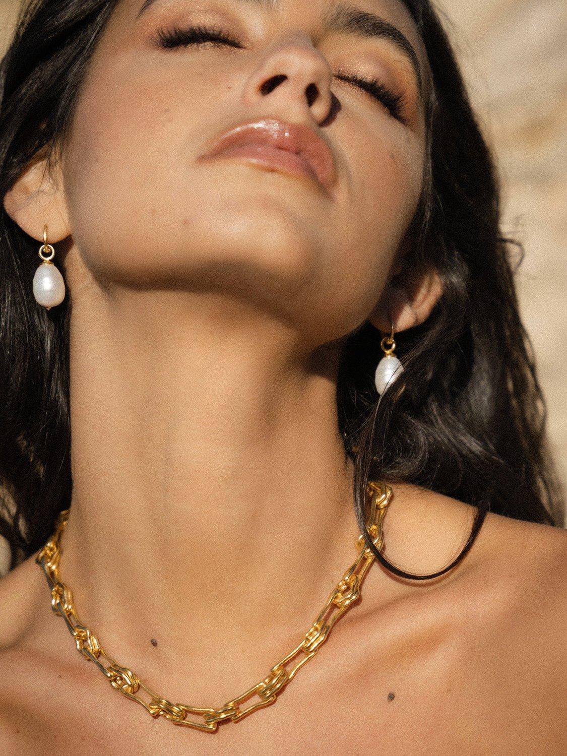 Product image 2 of 4, which shows Ottoman Hands Ava Pearl Drop Earrings, Gold