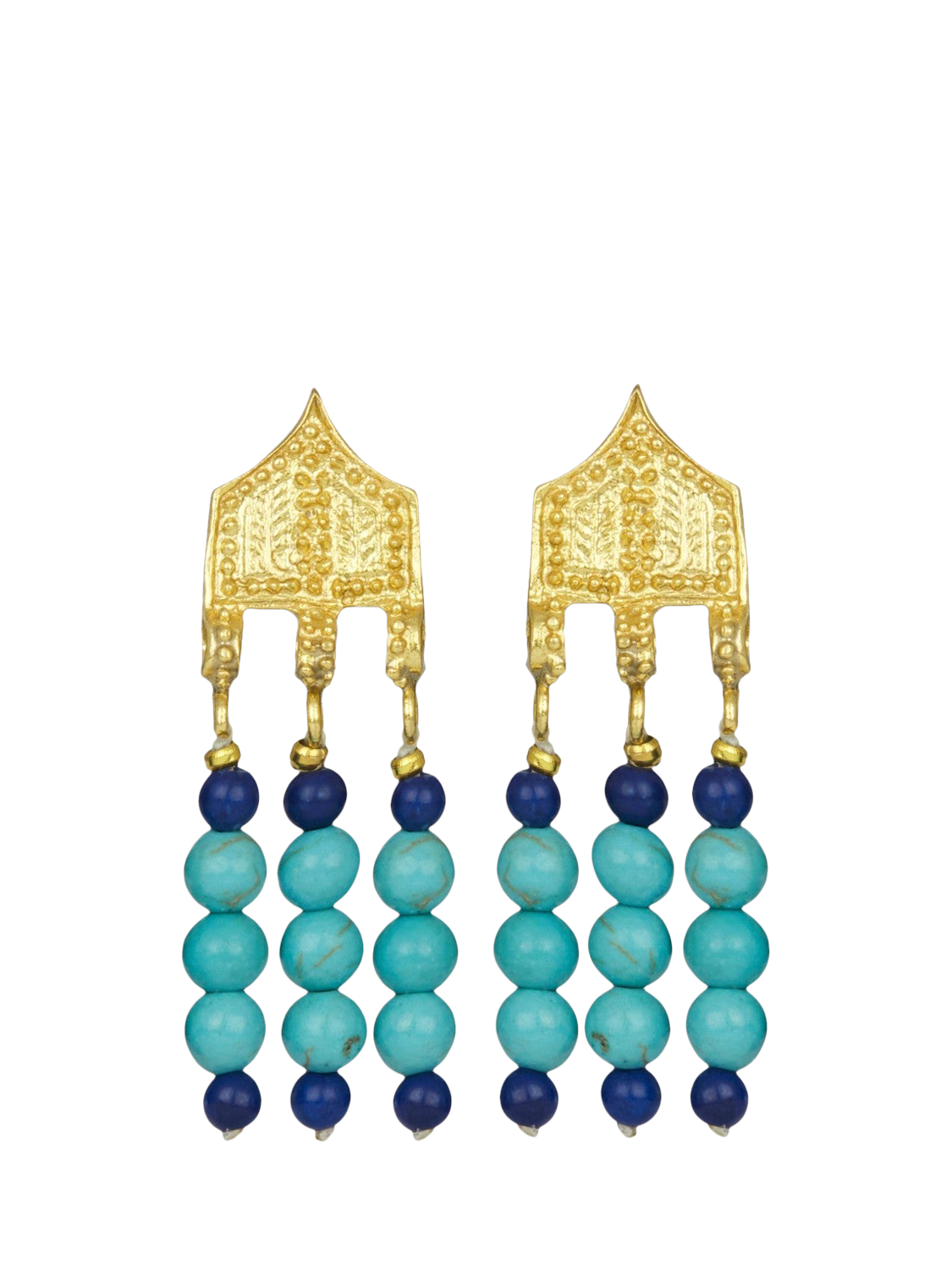 Product image 1 of 4, which shows Ottoman Hands Riva Statement Beaded Drop Earrings, Gold