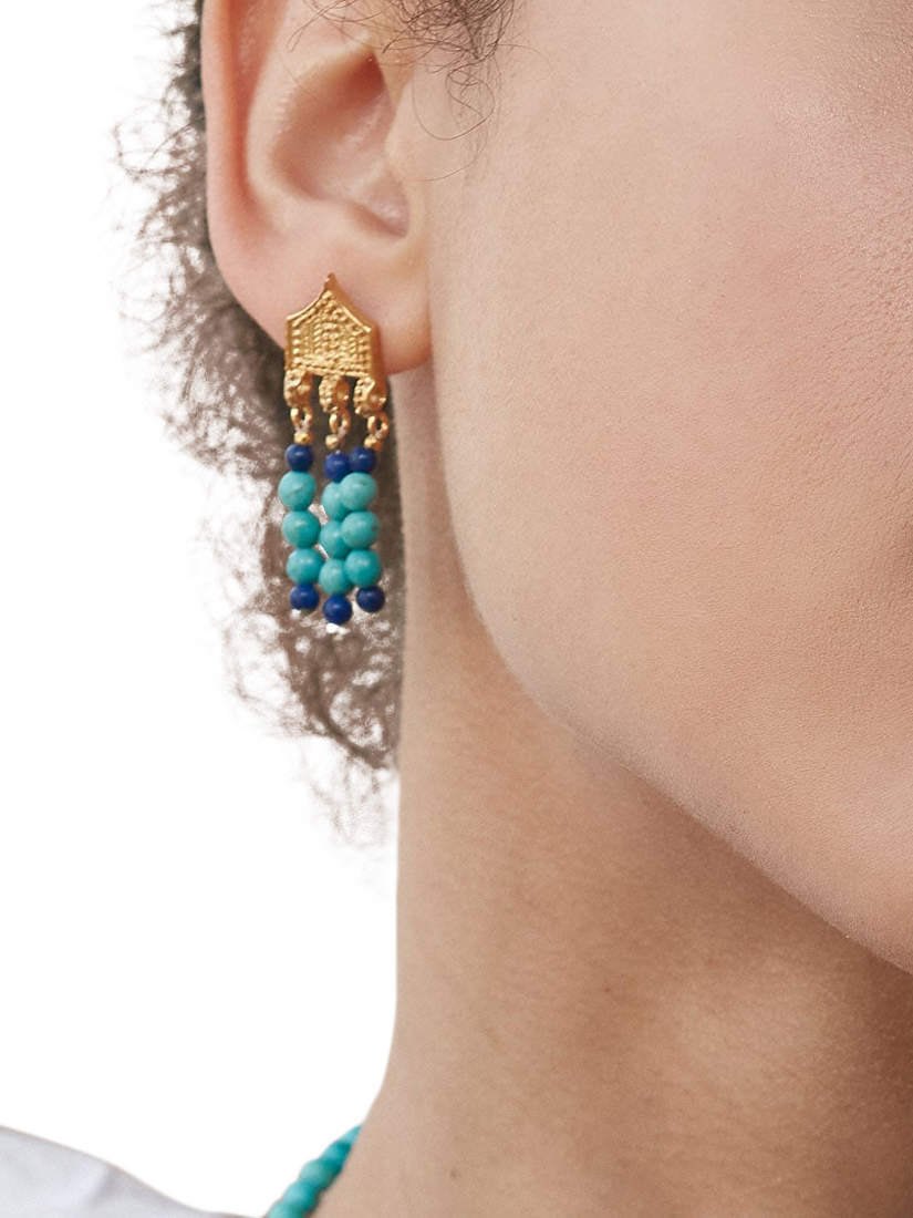Product image 2 of 4, which shows Ottoman Hands Riva Statement Beaded Drop Earrings, Gold