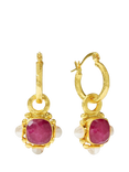 Ottoman Hands Esther Ruby and Pearl Drop Earrings, Gold