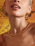 Ottoman Hands Esther Ruby and Pearl Drop Earrings, Gold