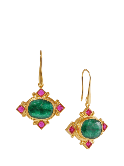 Ottoman Hands Raina Emerald Crystal Drop Earrings, Gold, Gold