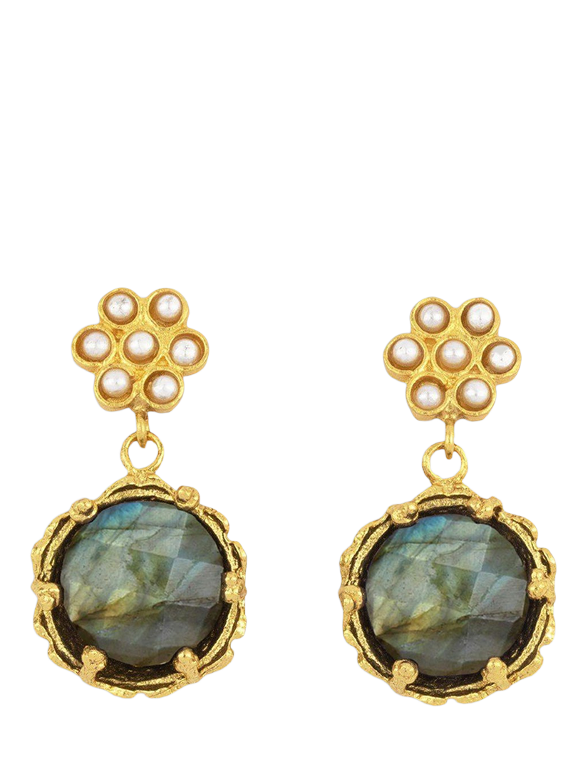 Product image 1 of 4, which shows Ottoman Hands Estatira Flower Drop Earrings, Gold