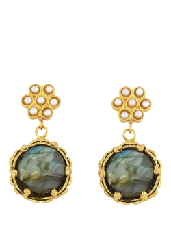Ottoman Hands Estatira Flower Drop Earrings, Gold, Gold