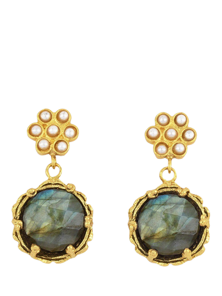 Ottoman Hands Estatira Flower Drop Earrings, Gold, Gold