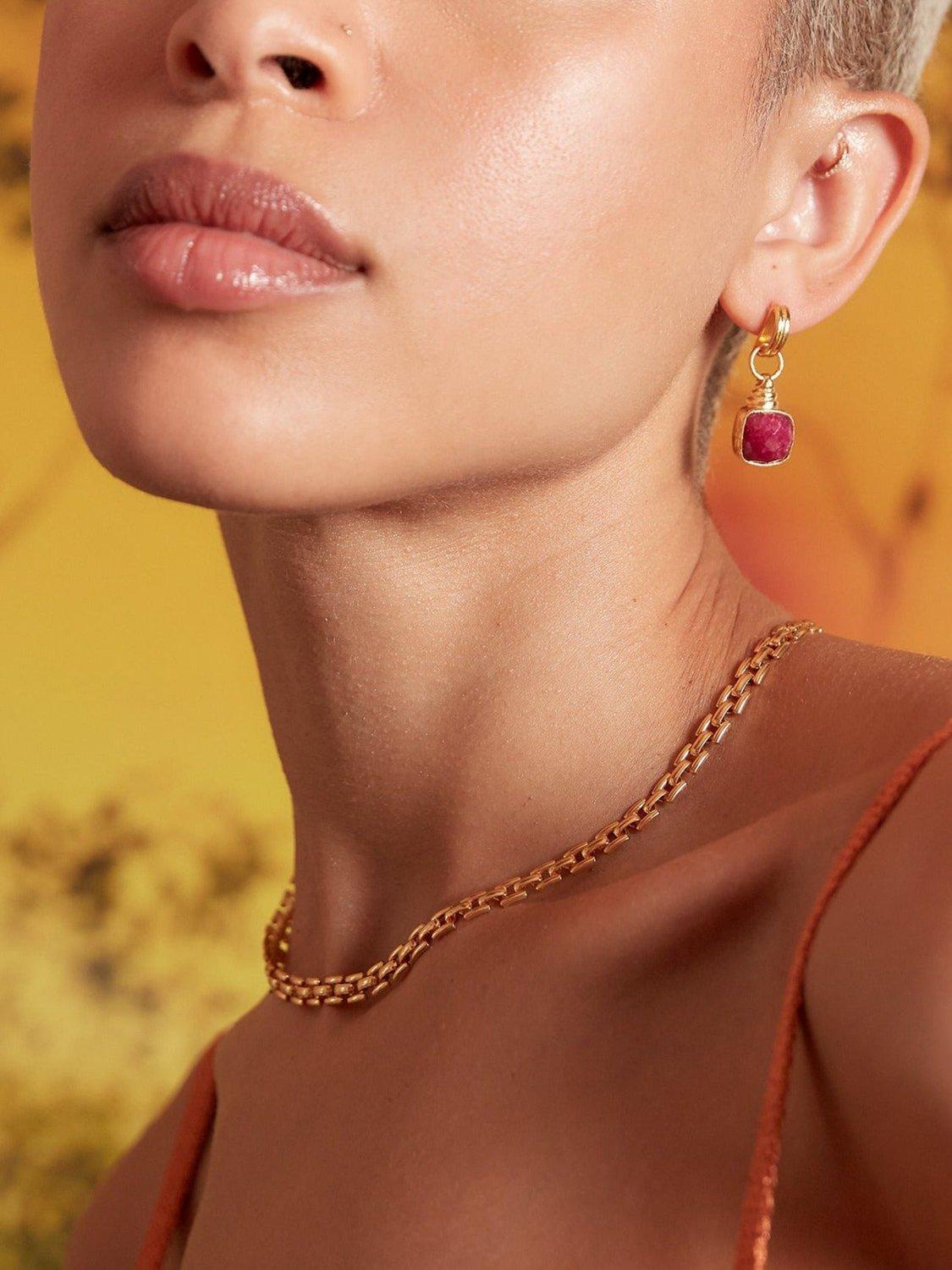 Product image 2 of 4, which shows Ottoman Hands Eleanor Semi Precious Ruby Stud Earrings, Gold