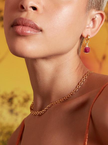 Ottoman Hands Eleanor Semi Precious Ruby Stud Earrings, Gold - view 2, Gold