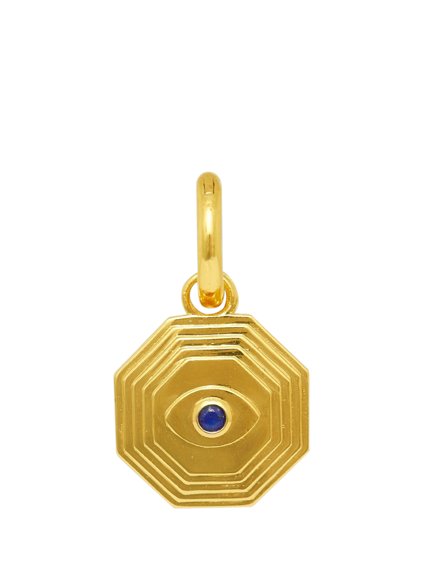 Product image 1 of 5, which shows Ottoman Hands Lapis Art Deco Evil Eye Charm, Gold
