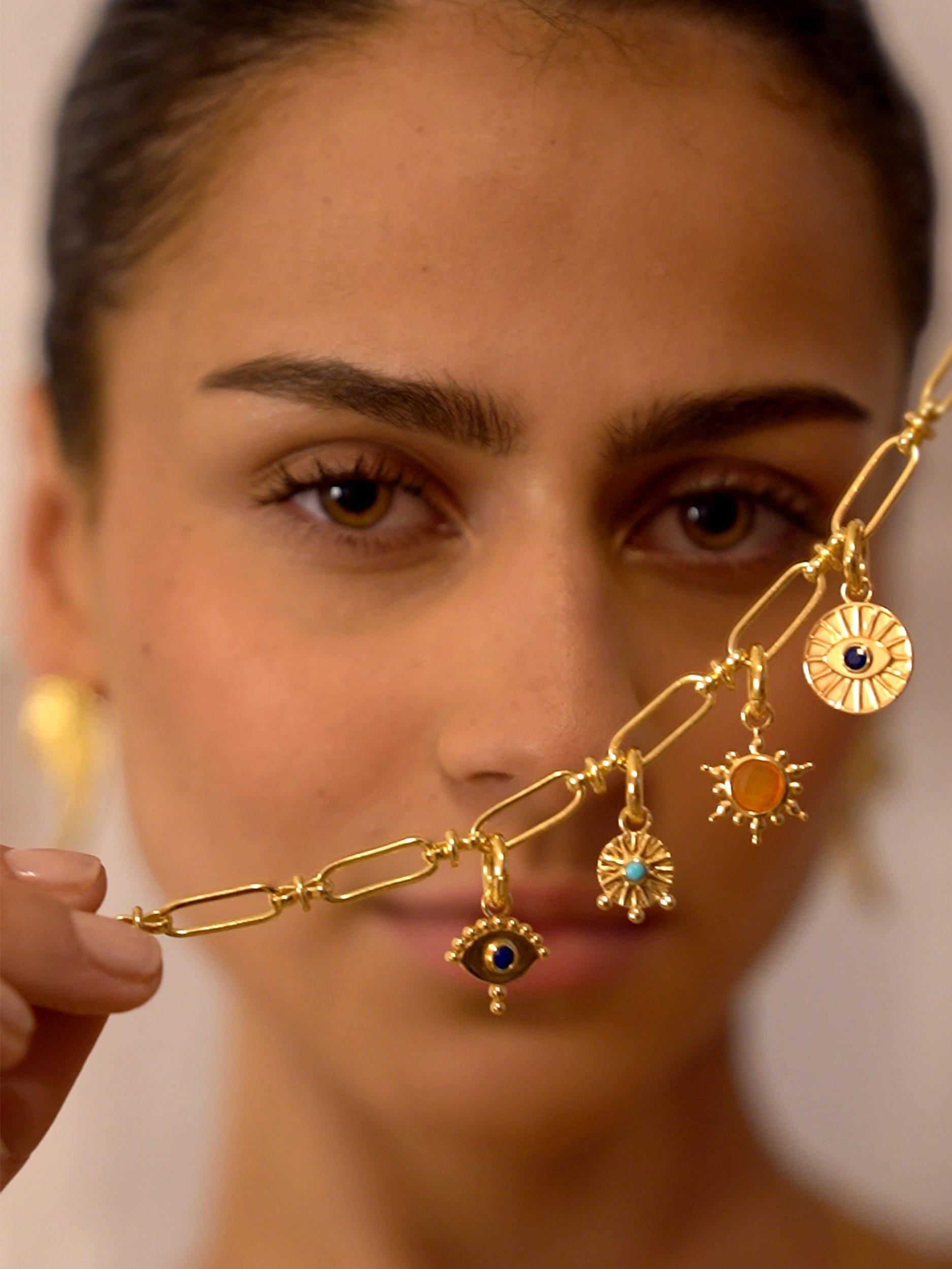 Product image 2 of 6, which shows Ottoman Hands Carnelian Sun Charm, Gold