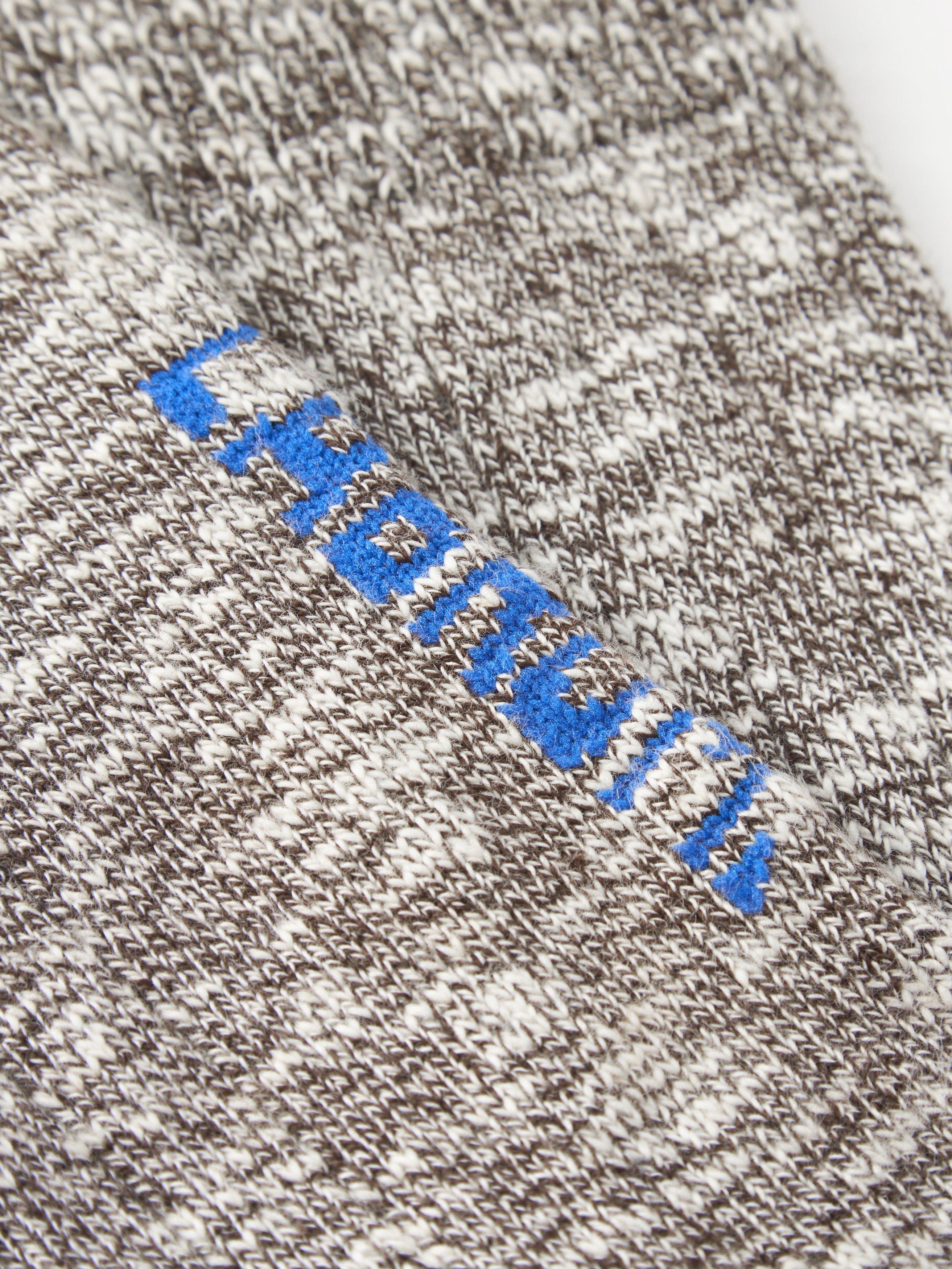 Product image 2 of 2, which shows John Lewis x LABRUM Cotton Blend Knit Crew Socks, Mouline/Cobalt