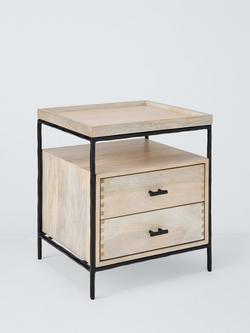 John Lewis Industrial Mango Wood 2 Drawer Bedside Table, White Wash, White Wash