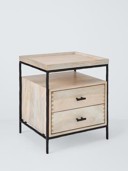 John Lewis Industrial Mango Wood 2 Drawer Bedside Table, White Wash, White Wash
