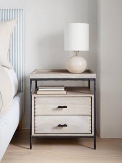John Lewis Industrial Mango Wood 2 Drawer Bedside Table, White Wash - view 2, White Wash