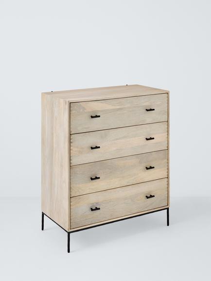 John Lewis Industrial Mango Wood 4 Drawer Chest, White Wash, White Wash