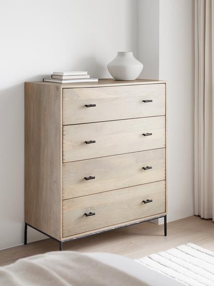 John Lewis Industrial Mango Wood 4 Drawer Chest, White Wash - view 2, White Wash