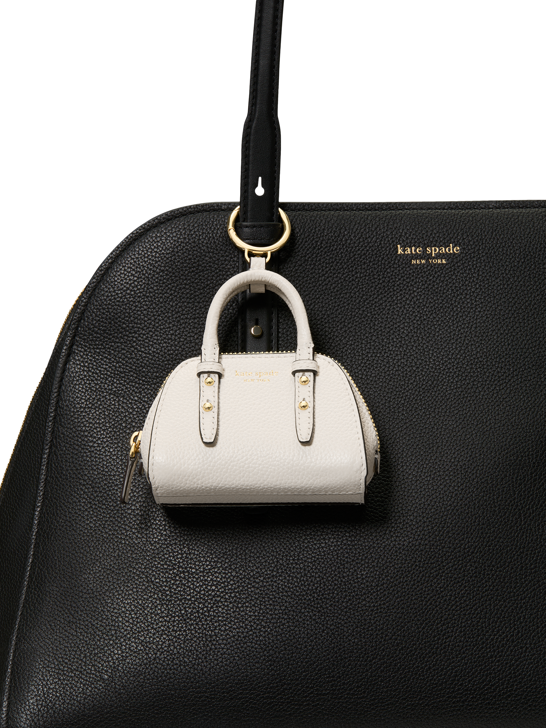 kate spade new york Leather Mini Carryall Bag Charm, Cashew Milk